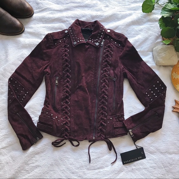 bagatelle Jackets & Blazers - Bagatelle • Burgundy Western Suede Moto Jacket